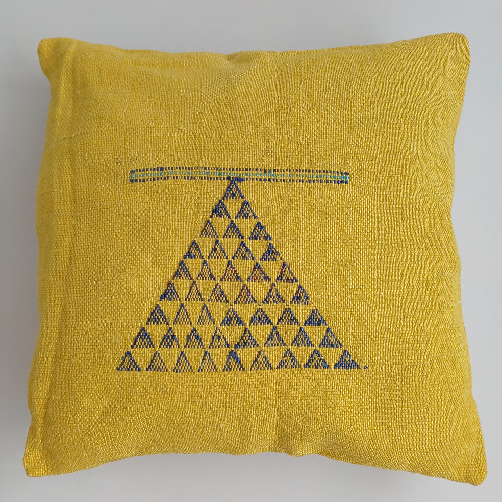 Moroccan Handmade Yellow Cactus Silk Cushion Cover 16''x16'' / 40x40 CM