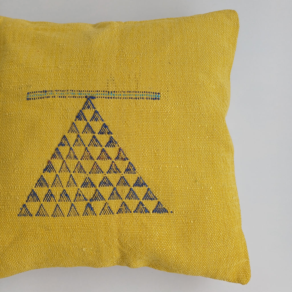 Moroccan Handmade Yellow Cactus Silk Cushion Cover 16''x16'' / 40x40 CM