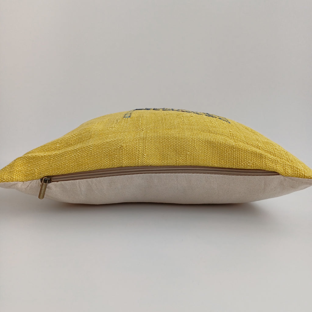 Moroccan Handmade Yellow Cactus Silk Cushion Cover 16''x16'' / 40x40 CM