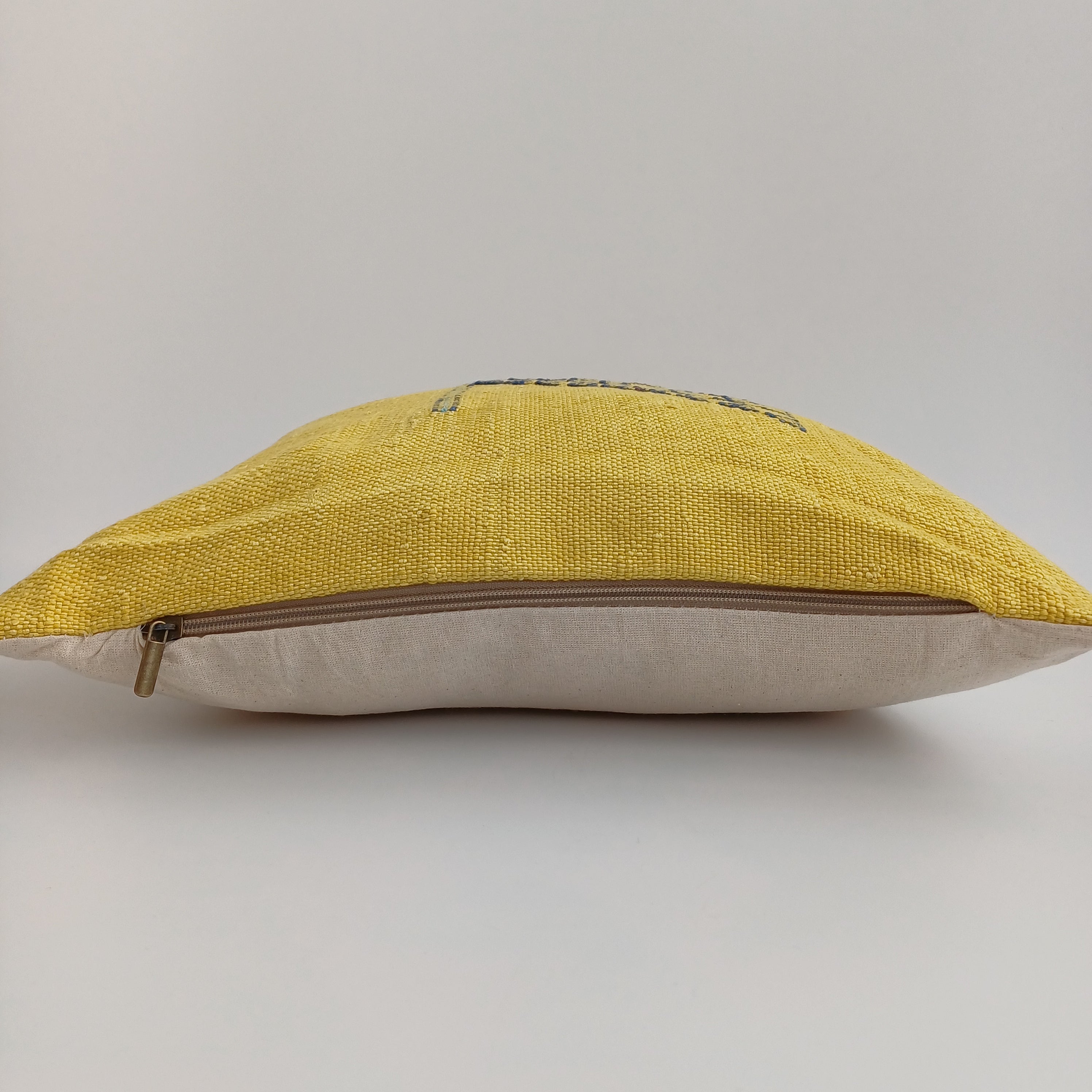 Moroccan Handmade Yellow Cactus Silk Cushion Cover 16''x16'' / 40x40 CM