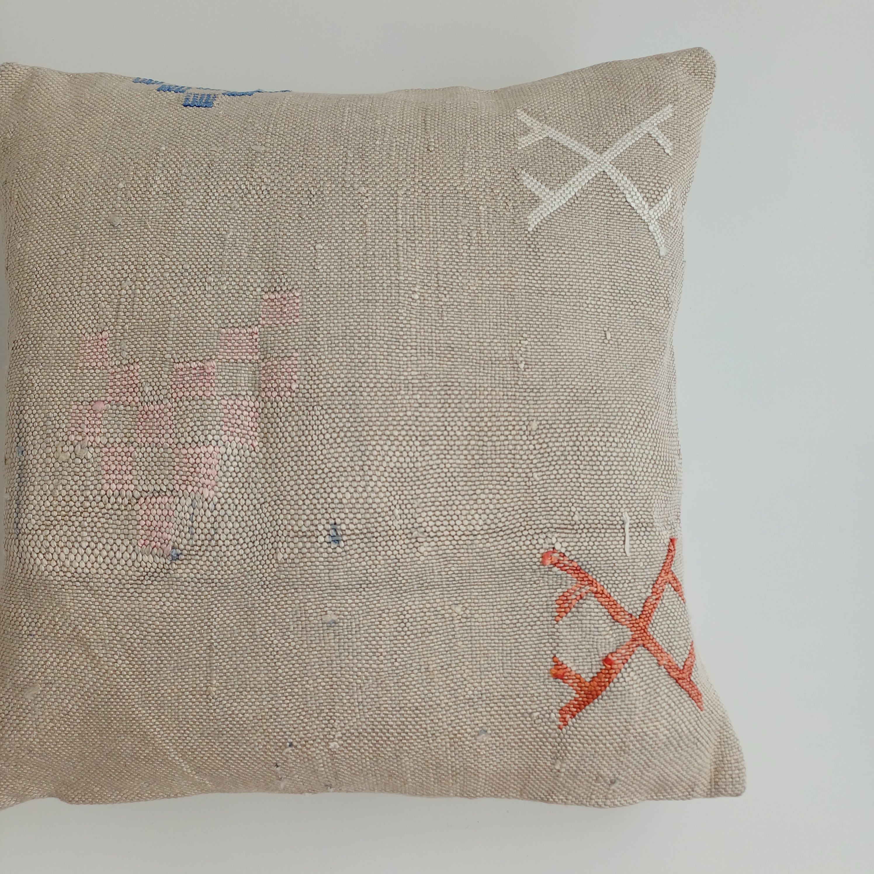 Moroccan Handmade Oatmeal Cactus Silk Cushion Cover 16''x16'' / 40x40 CM