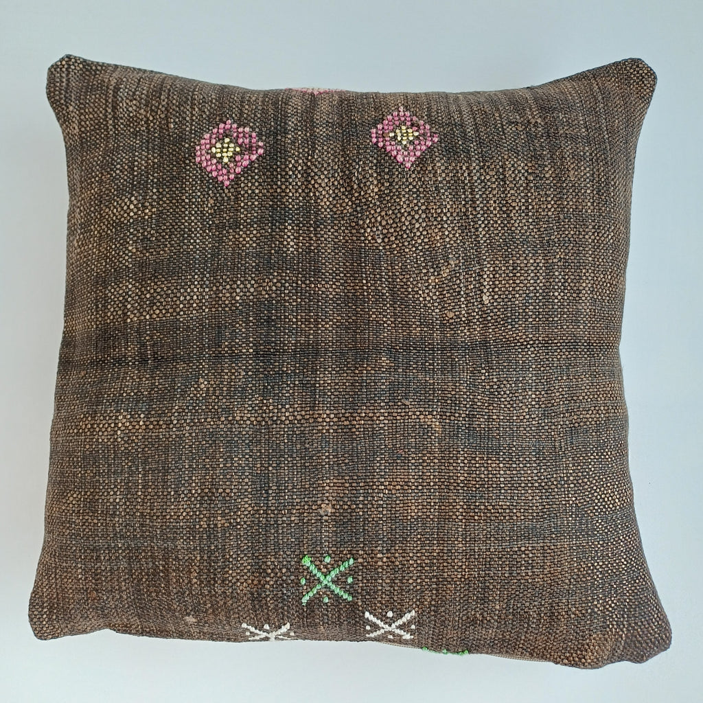 Moroccan Handmade Brown Cactus Silk Cushion Cover 16''x16'' / 40x40 CM