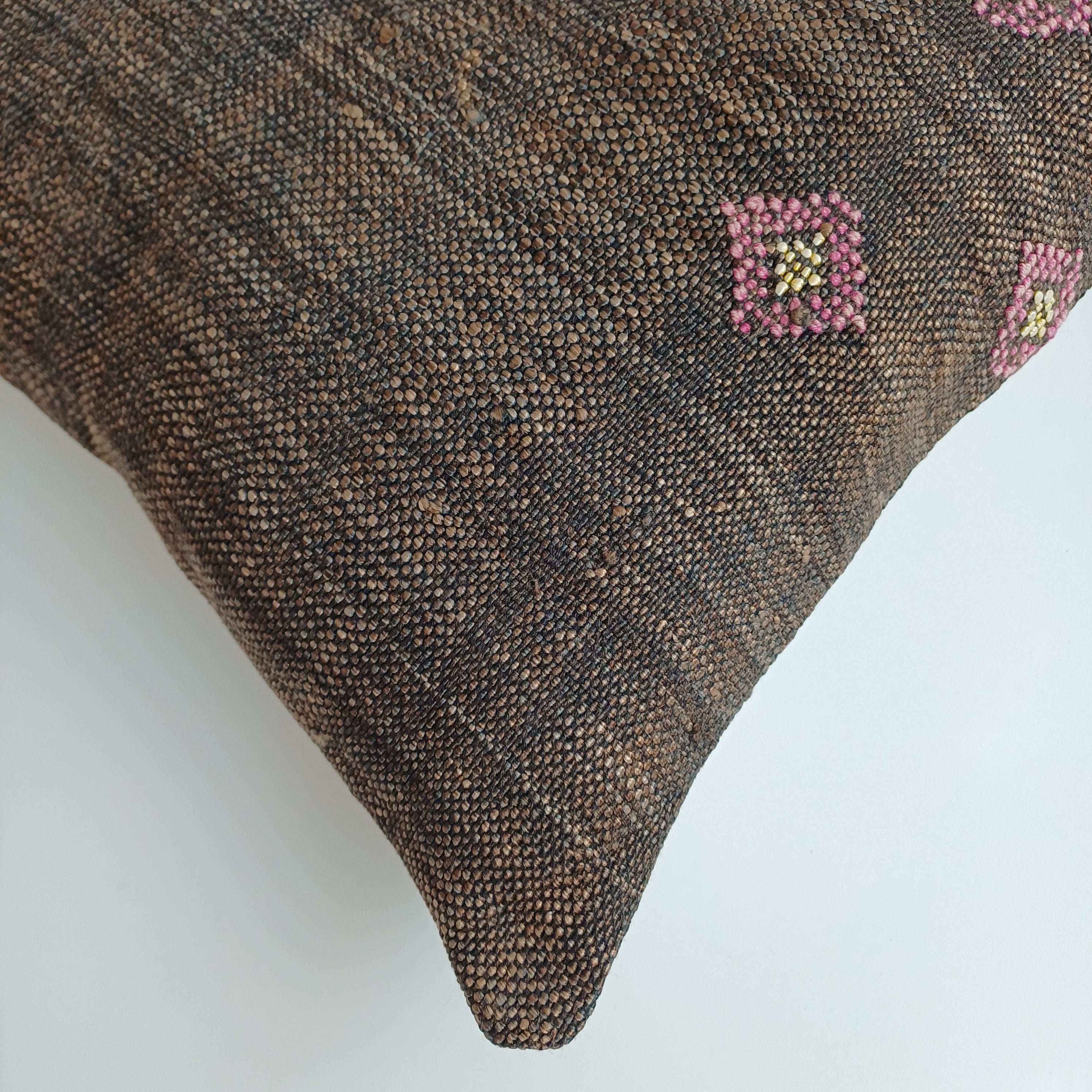 Moroccan Handmade Brown Cactus Silk Cushion Cover 16''x16'' / 40x40 CM