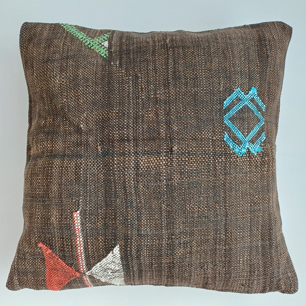 Moroccan Handmade Brown Cactus Silk Cushion Cover 16''x16'' / 40x40 CM