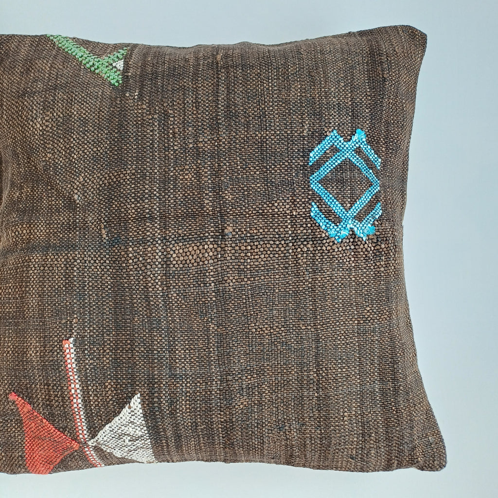 Moroccan Handmade Brown Cactus Silk Cushion Cover 16''x16'' / 40x40 CM