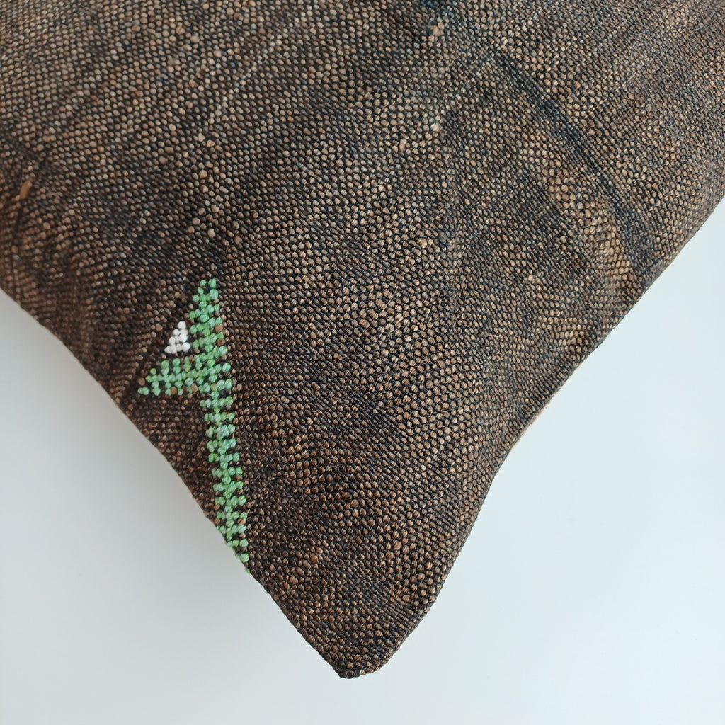 Moroccan Handmade Brown Cactus Silk Cushion Cover 16''x16'' / 40x40 CM