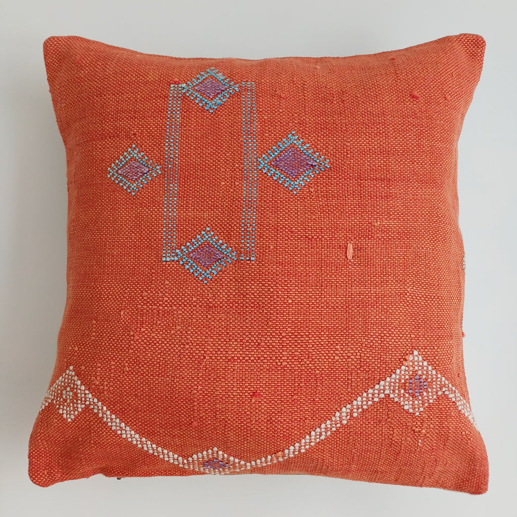 Moroccan Handmade Red Cactus Silk Cushion Cover 16''x16'' / 40x40 CM
