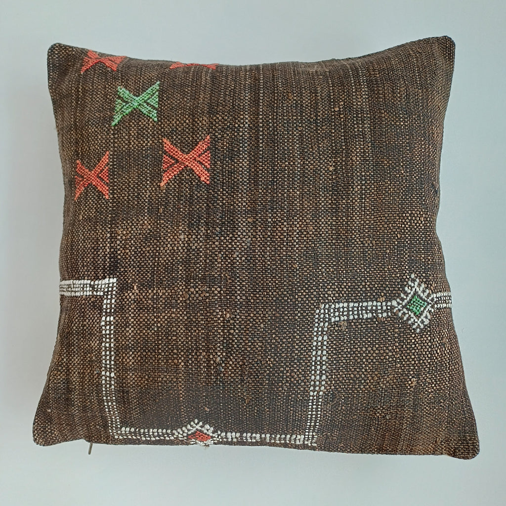 Moroccan Handmade Brown Cactus Silk Cushion Cover 16''x16'' / 40x40 CM