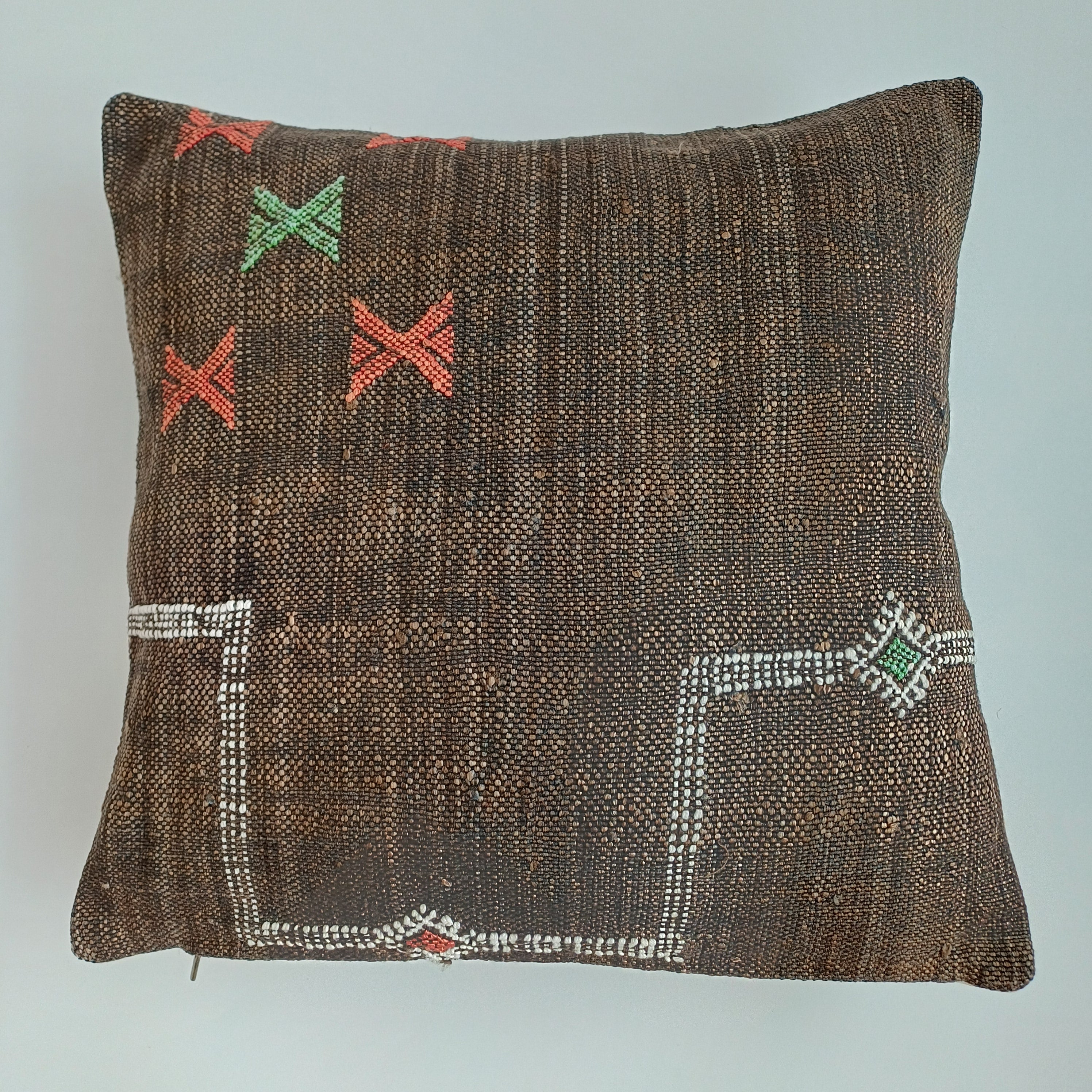 Moroccan Handmade Brown Cactus Silk Cushion Cover 16''x16'' / 40x40 CM