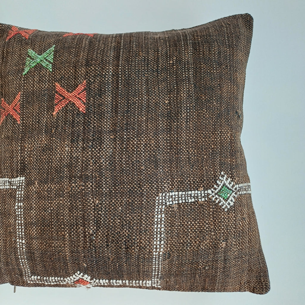 Moroccan Handmade Brown Cactus Silk Cushion Cover 16''x16'' / 40x40 CM