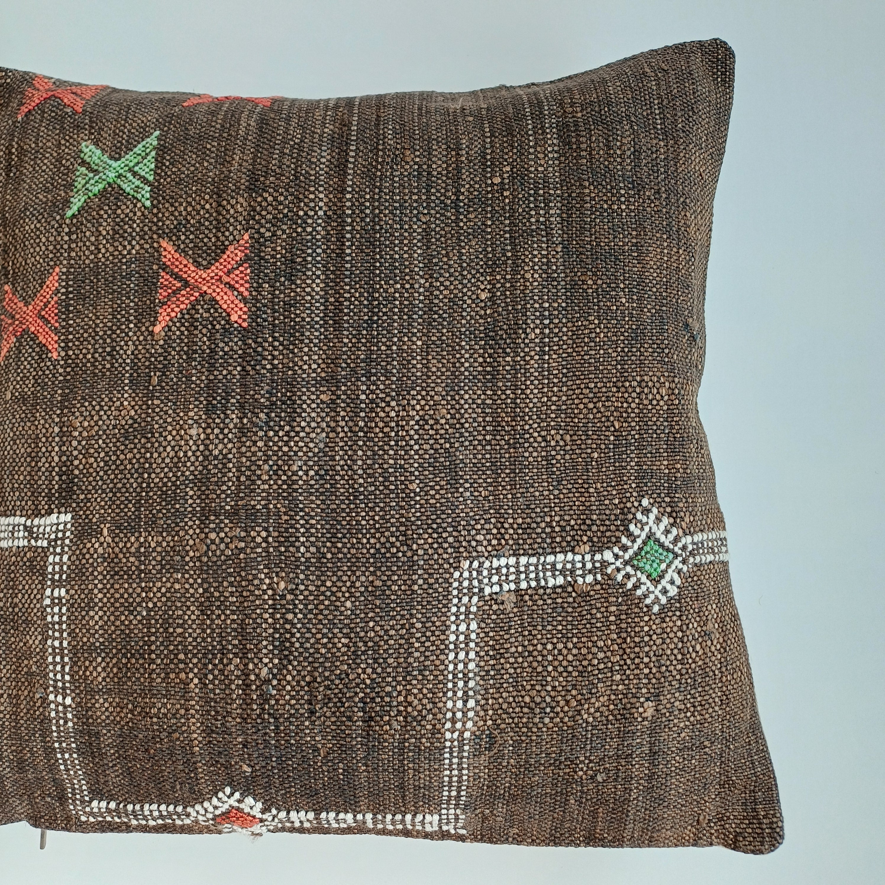 Moroccan Handmade Brown Cactus Silk Cushion Cover 16''x16'' / 40x40 CM