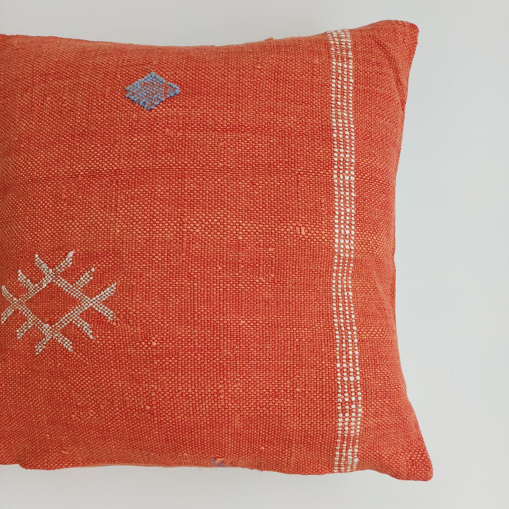 Moroccan Handmade Red Cactus Silk Cushion Cover 16''x16'' / 40x40 CM