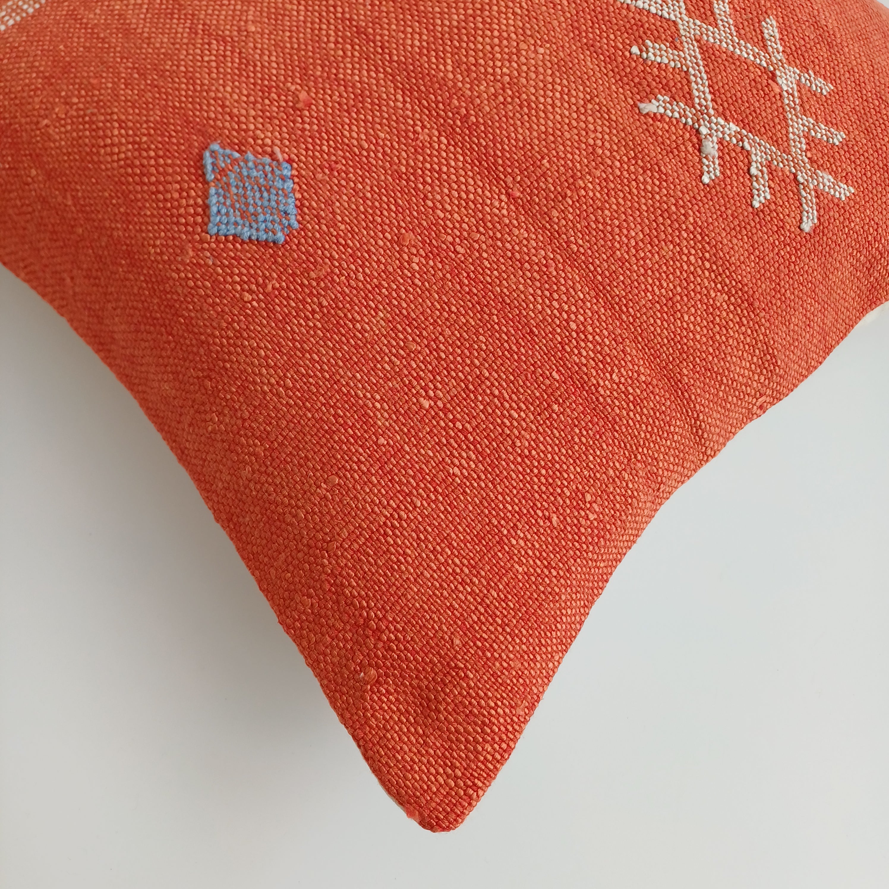 Moroccan Handmade Red Cactus Silk Cushion Cover 16''x16'' / 40x40 CM