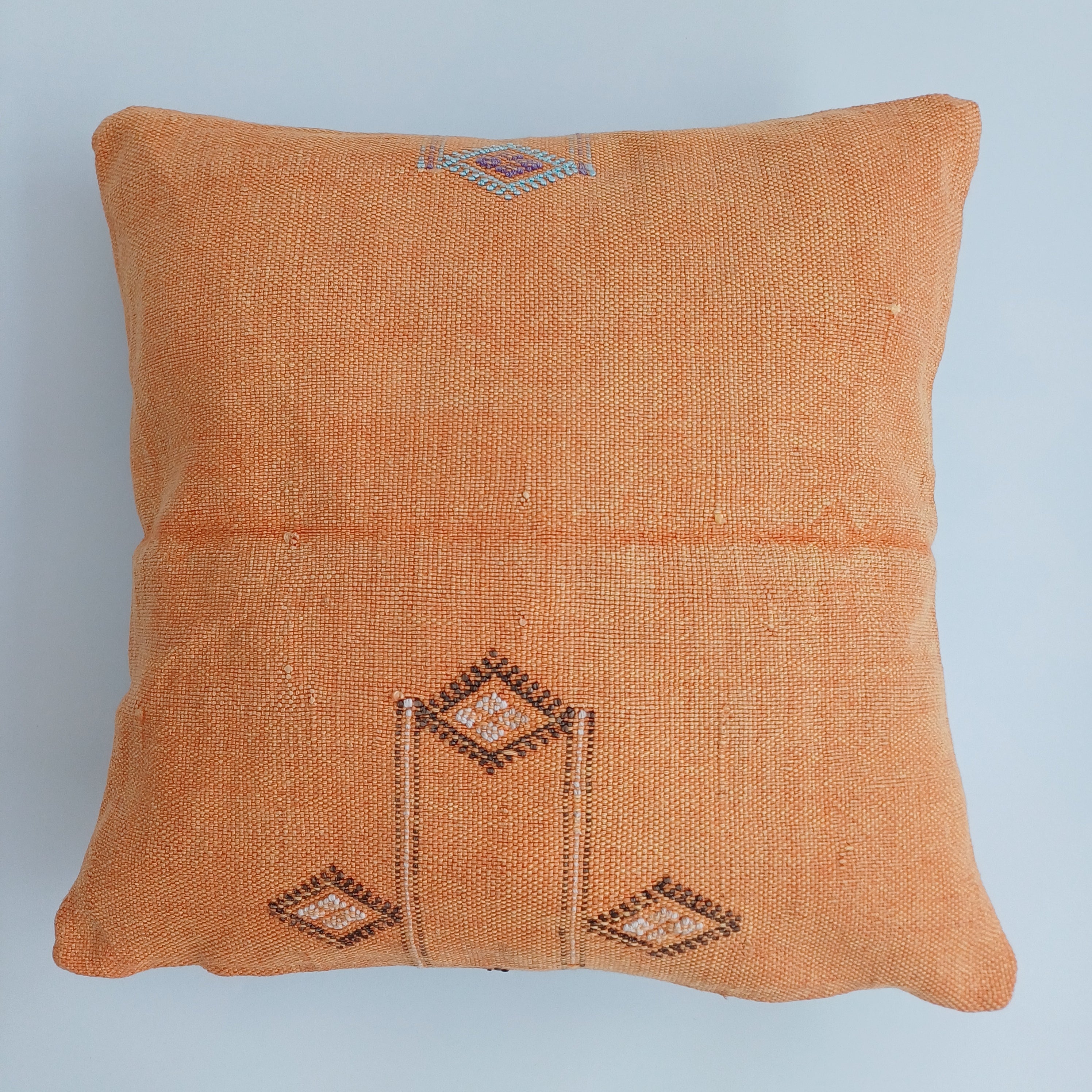 Moroccan Handmade Orange Cactus Silk Cushion Cover 16''x16'' / 40x40 CM