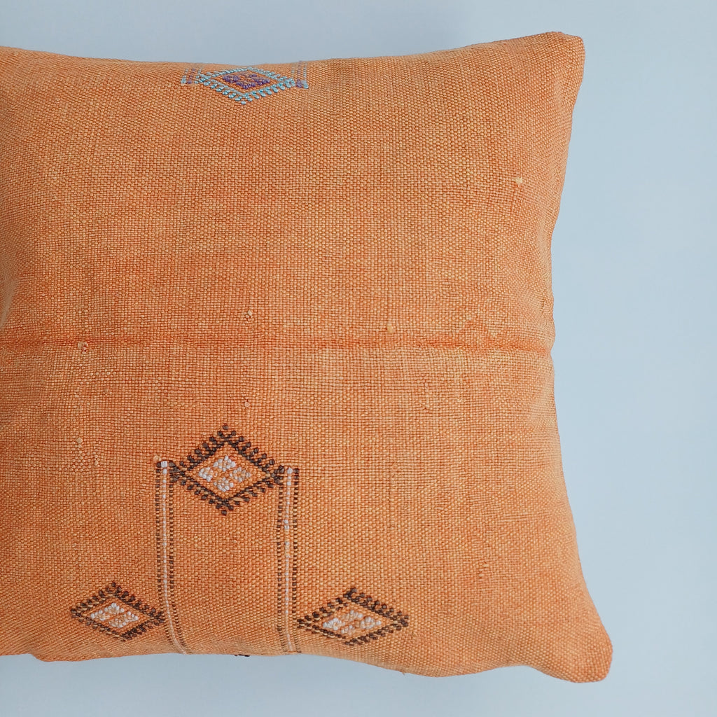 Moroccan Handmade Orange Cactus Silk Cushion Cover 16''x16'' / 40x40 CM