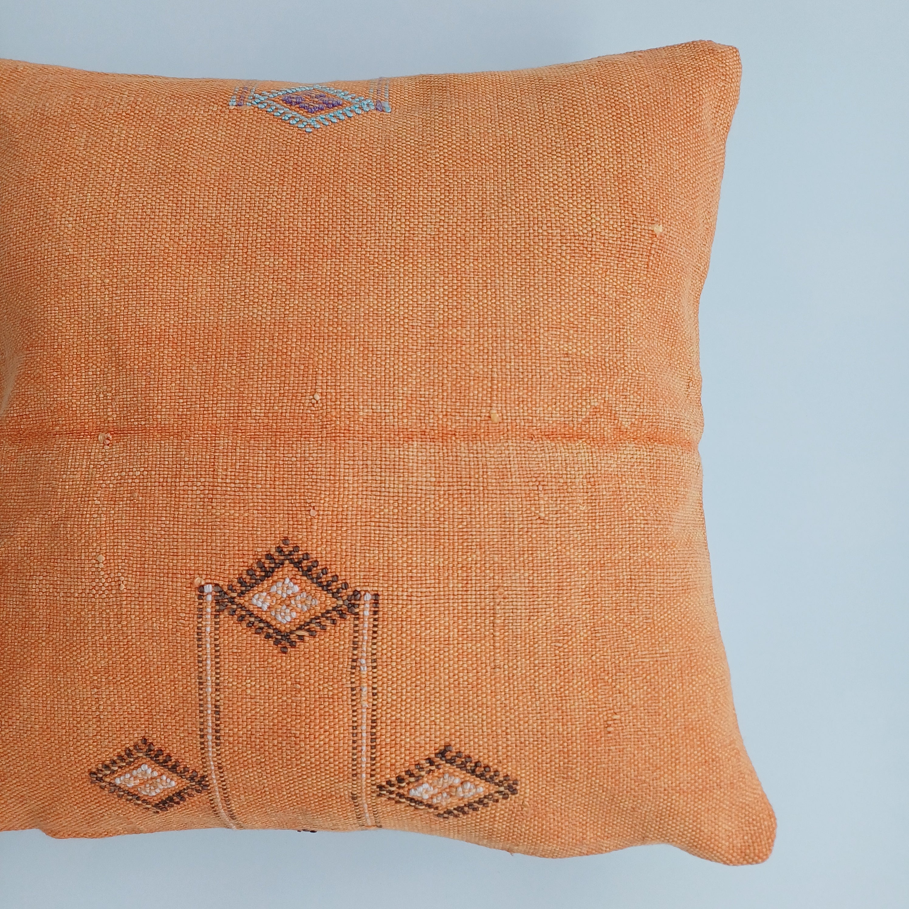 Moroccan Handmade Orange Cactus Silk Cushion Cover 16''x16'' / 40x40 CM