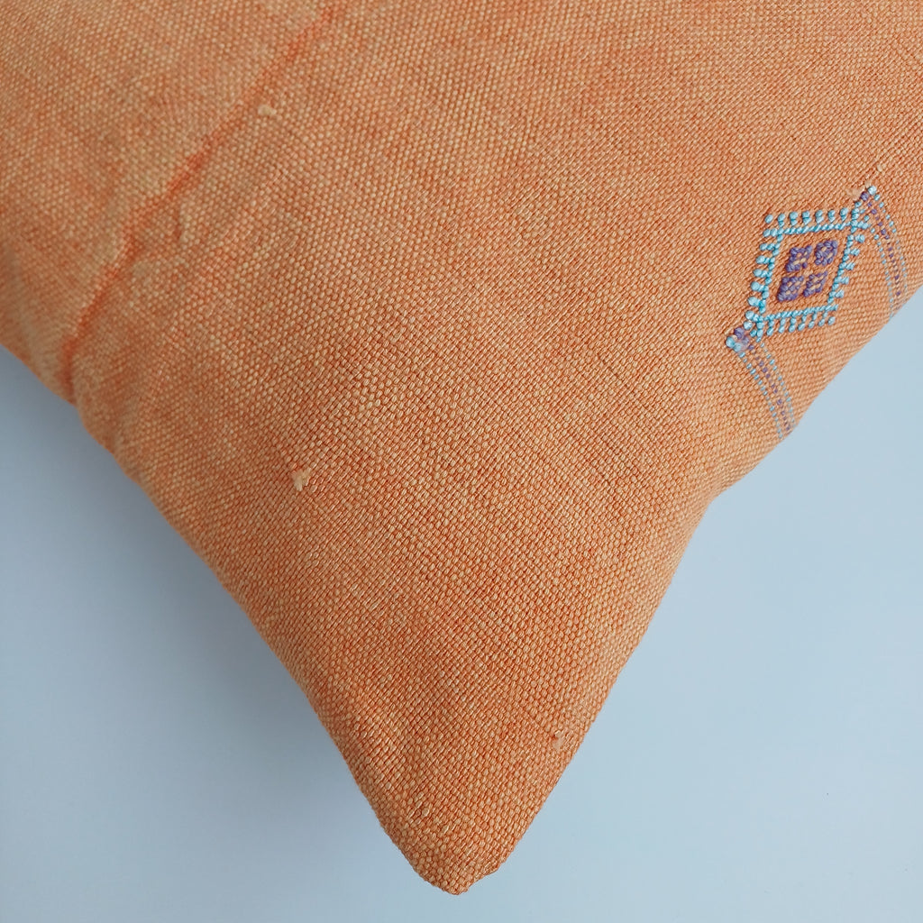 Moroccan Handmade Orange Cactus Silk Cushion Cover 16''x16'' / 40x40 CM