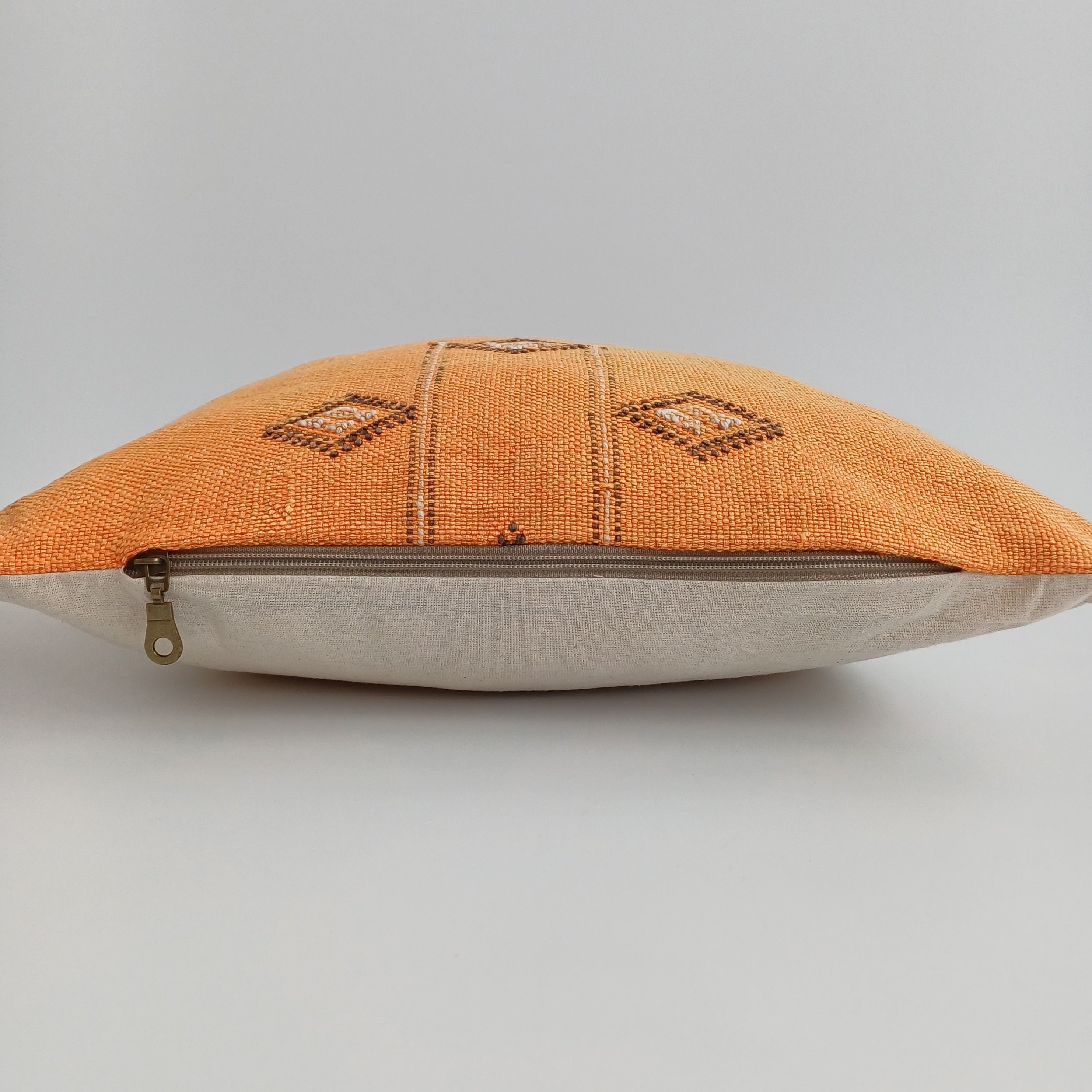 Moroccan Handmade Orange Cactus Silk Cushion Cover 16''x16'' / 40x40 CM