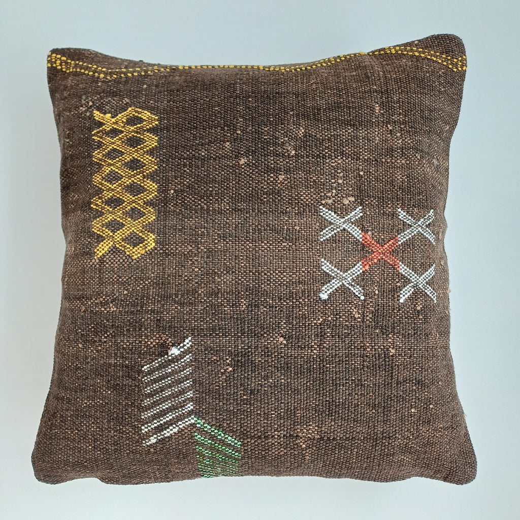 Moroccan Handmade Brown Cactus Silk Cushion Cover 16''x16'' / 40x40 CM