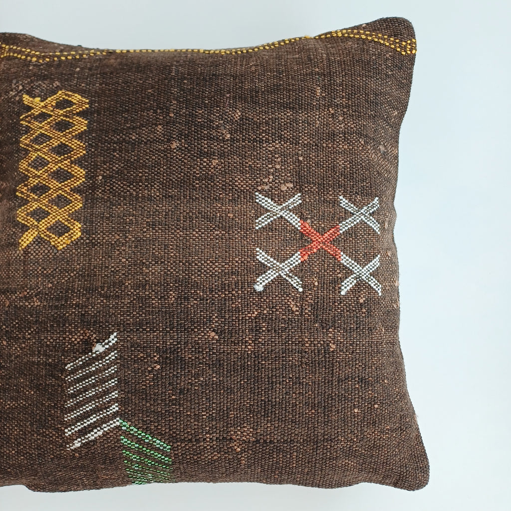 Moroccan Handmade Brown Cactus Silk Cushion Cover 16''x16'' / 40x40 CM