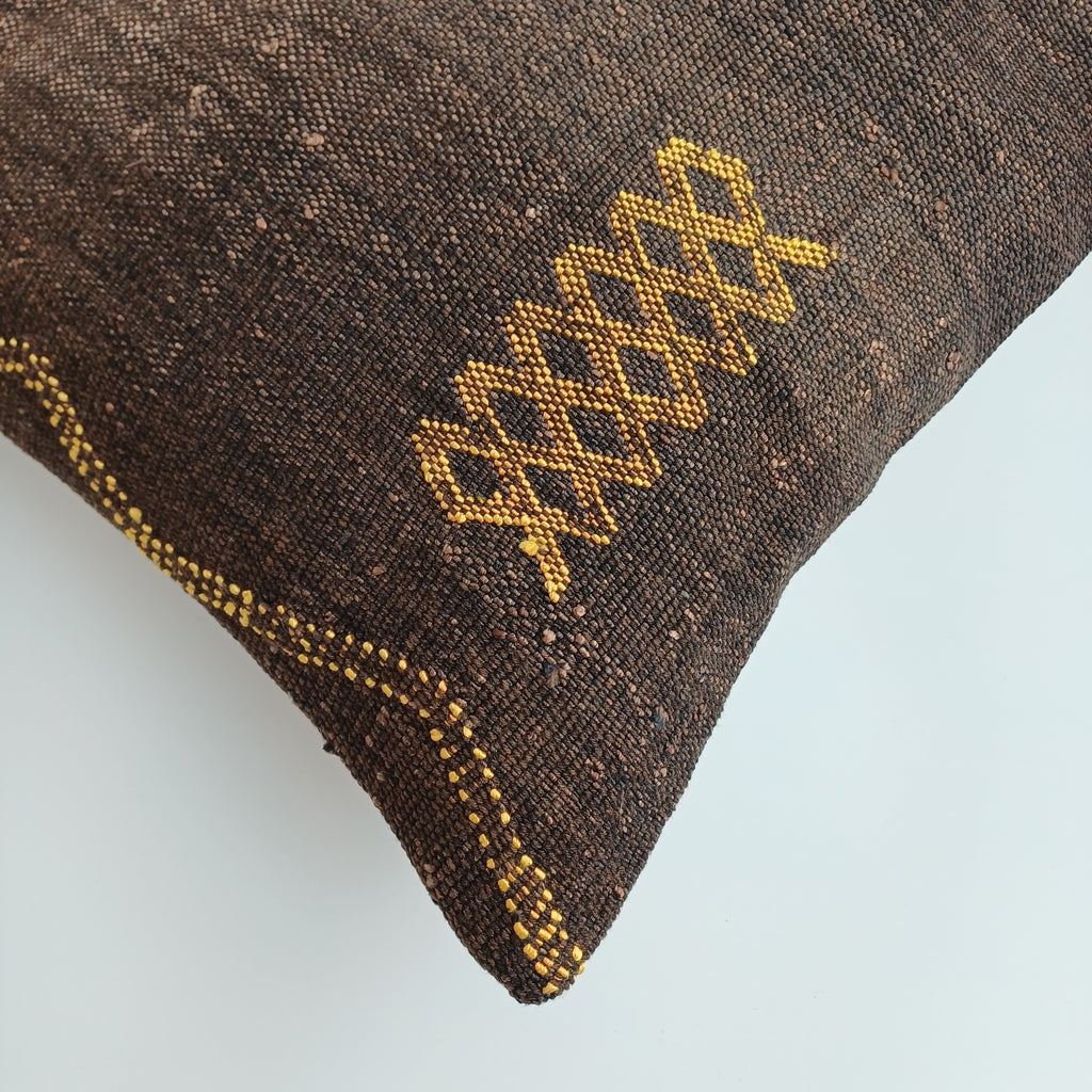 Moroccan Handmade Brown Cactus Silk Cushion Cover 16''x16'' / 40x40 CM