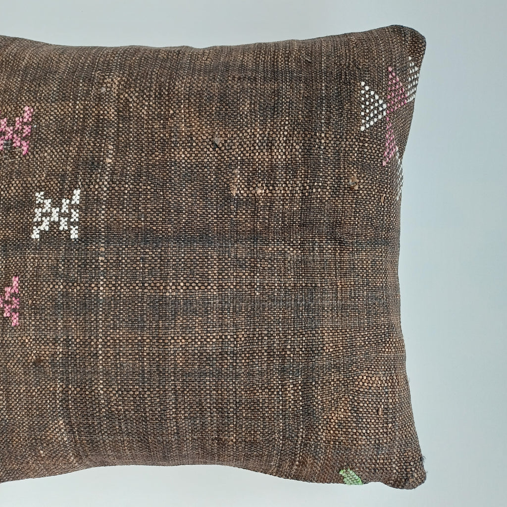 Moroccan Handmade Brown Cactus Silk Cushion Cover 16''x16'' / 40x40 CM