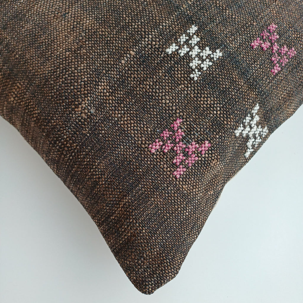 Moroccan Handmade Brown Cactus Silk Cushion Cover 16''x16'' / 40x40 CM