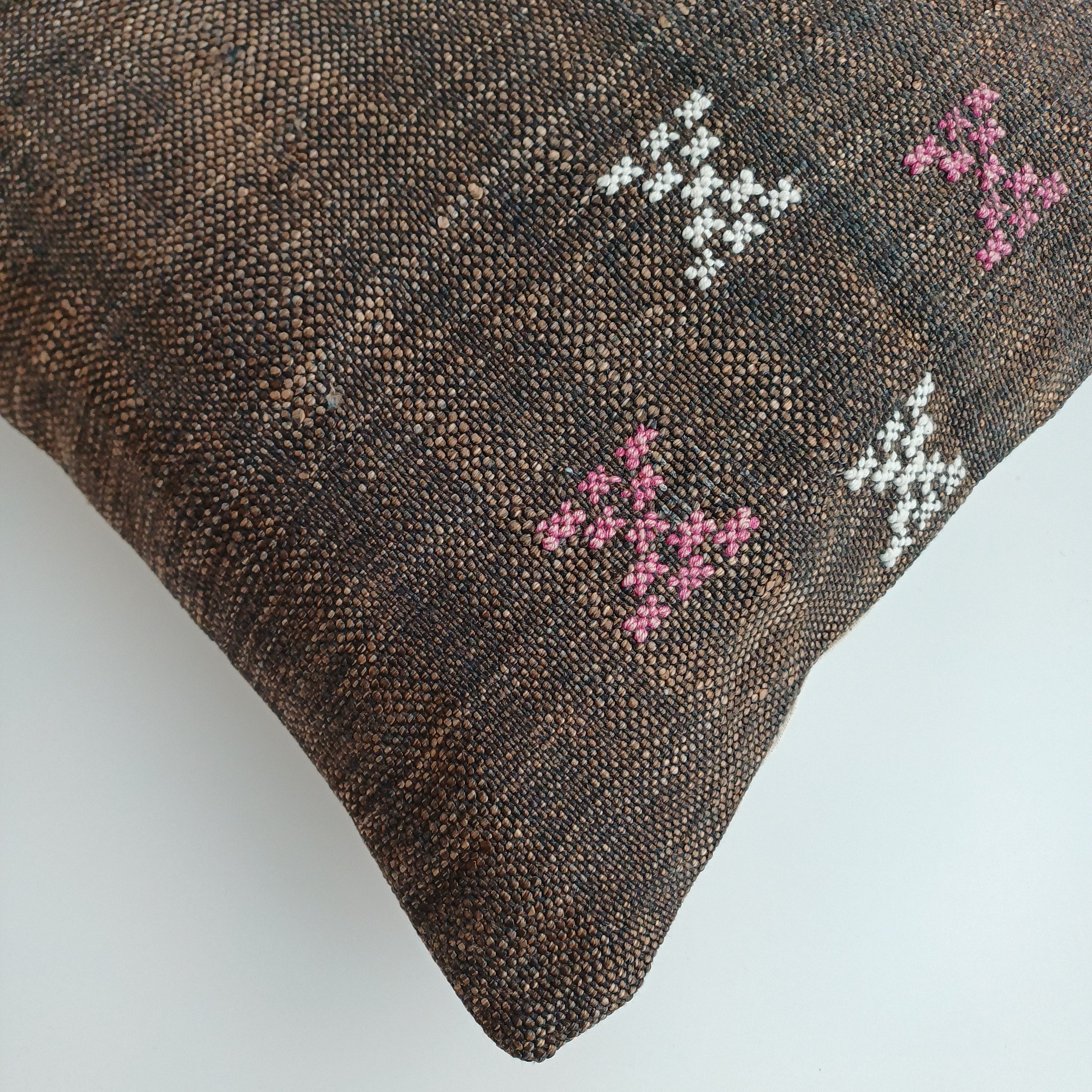 Moroccan Handmade Brown Cactus Silk Cushion Cover 16''x16'' / 40x40 CM