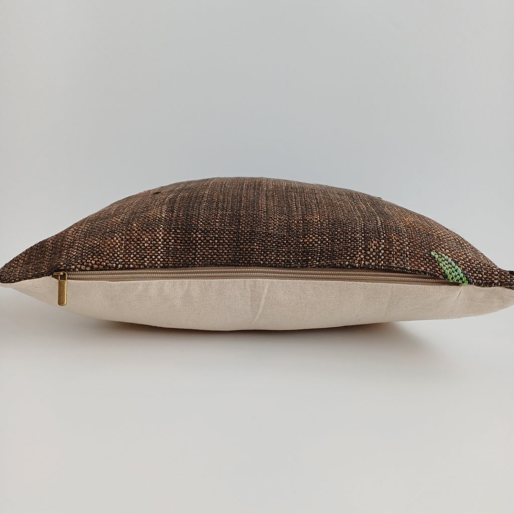 Moroccan Handmade Brown Cactus Silk Cushion Cover 16''x16'' / 40x40 CM