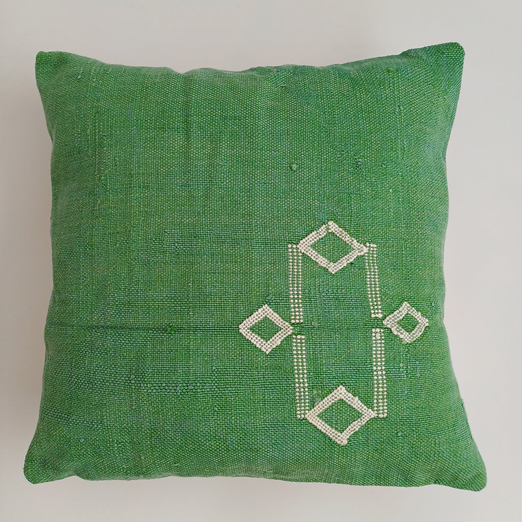 Moroccan Handmade Green Cactus Silk Cushion Cover 16''x16'' / 40x40 CM