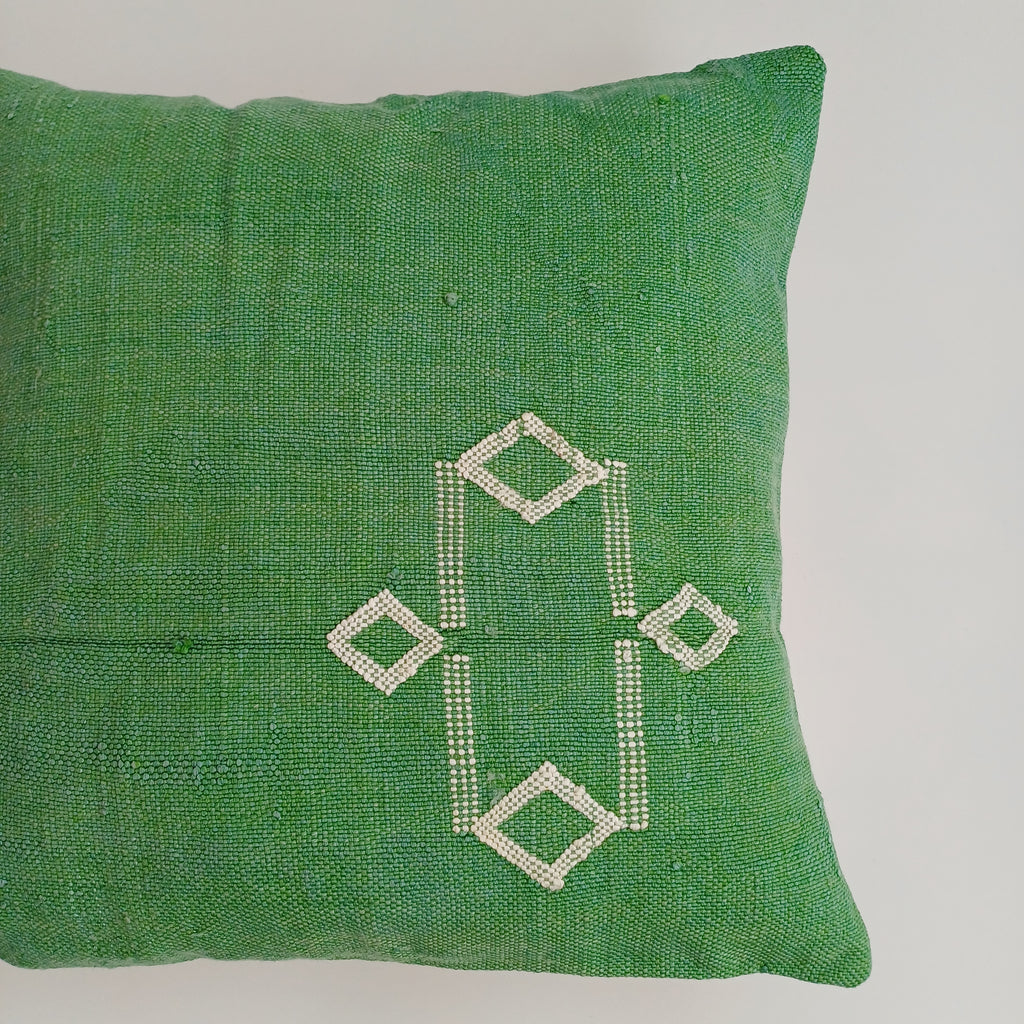 Moroccan Handmade Green Cactus Silk Cushion Cover 16''x16'' / 40x40 CM