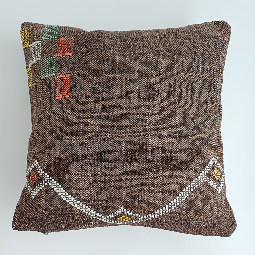 Moroccan Handmade Brown Cactus Silk Cushion Cover 16''x16'' / 40x40 CM