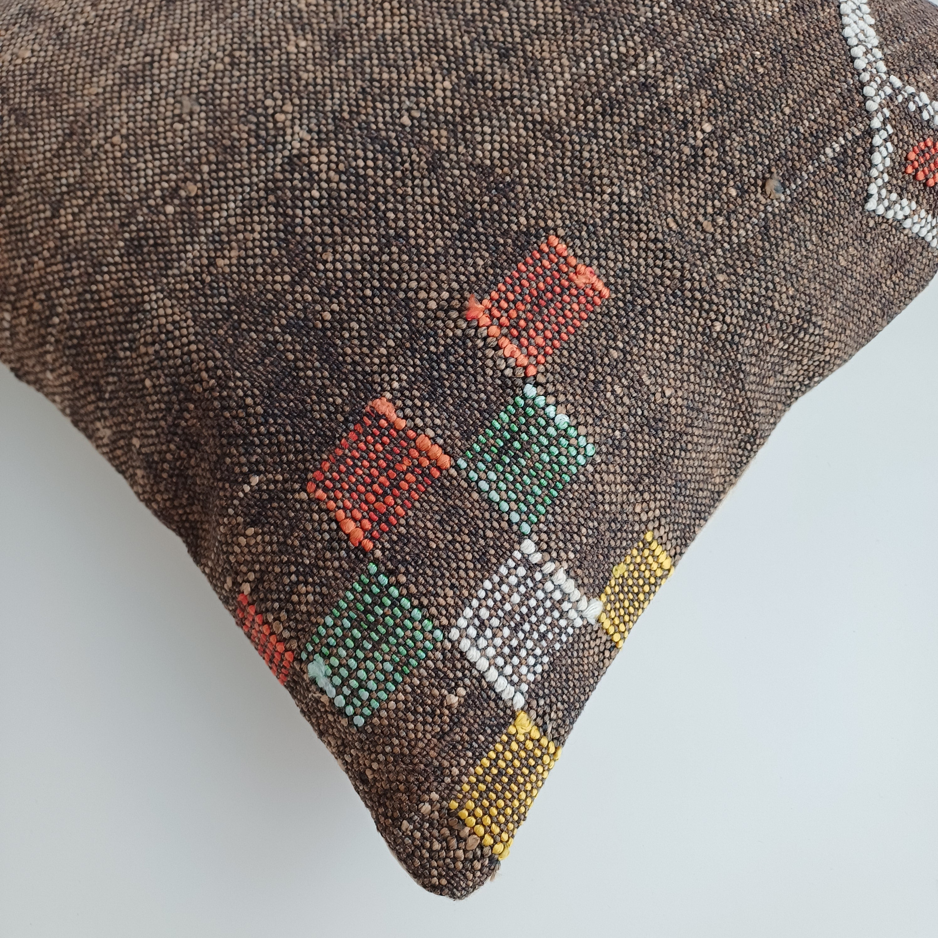 Moroccan Handmade Brown Cactus Silk Cushion Cover 16''x16'' / 40x40 CM