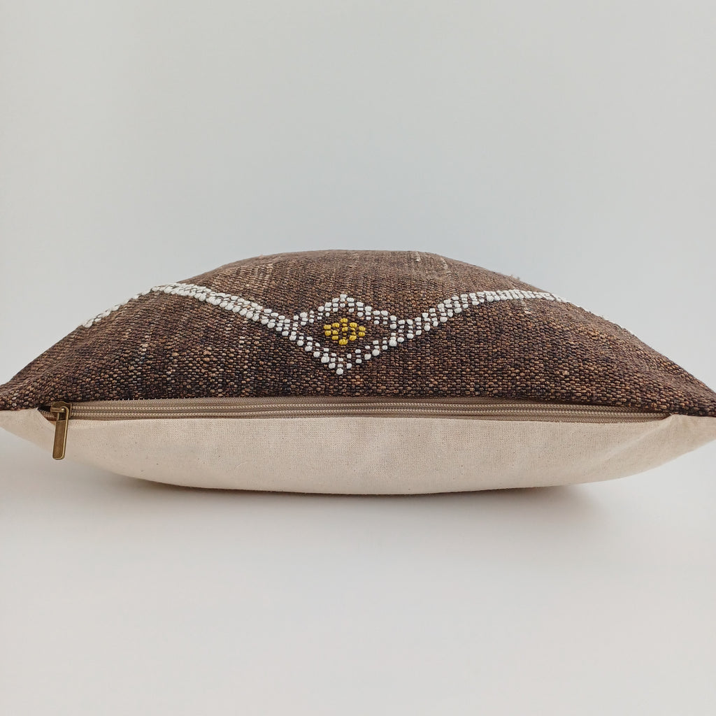 Moroccan Handmade Brown Cactus Silk Cushion Cover 16''x16'' / 40x40 CM