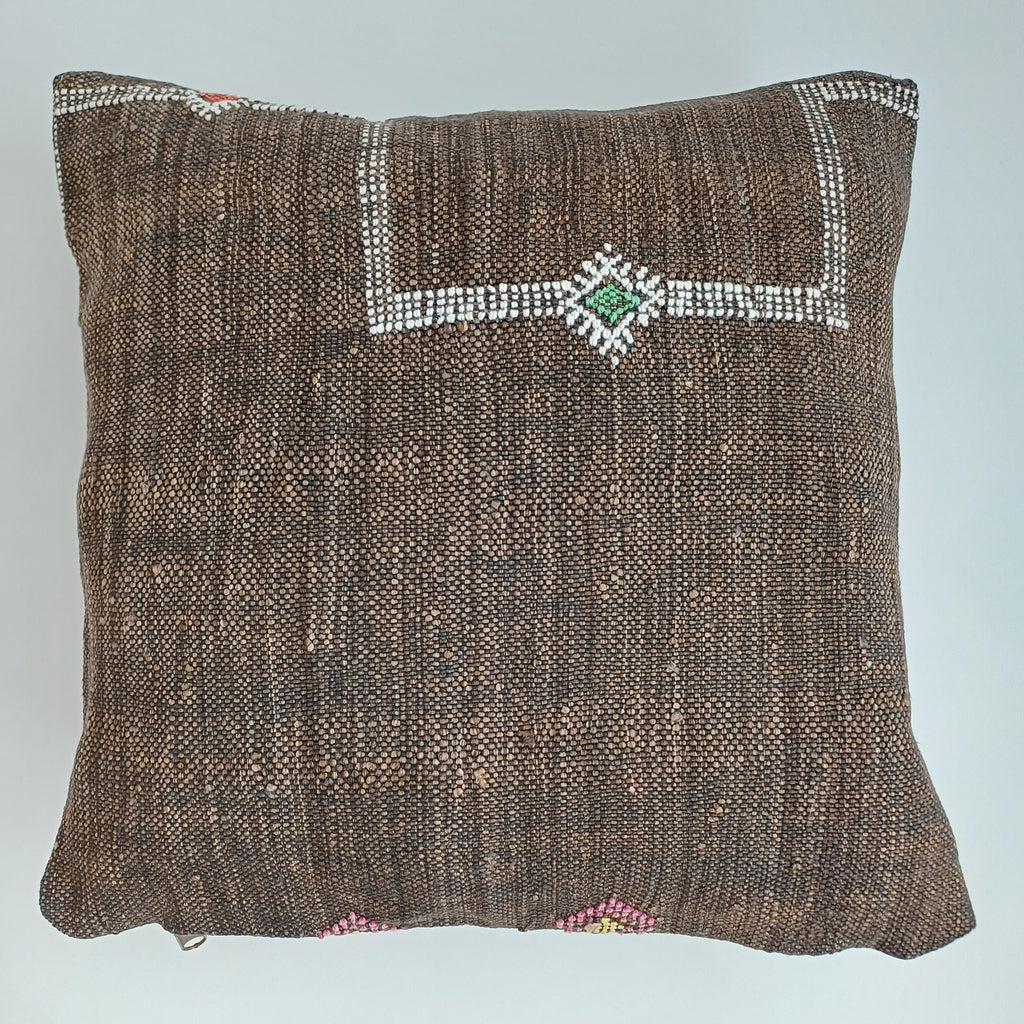 Moroccan Handmade Brown Cactus Silk Cushion Cover 16''x16'' / 40x40 CM