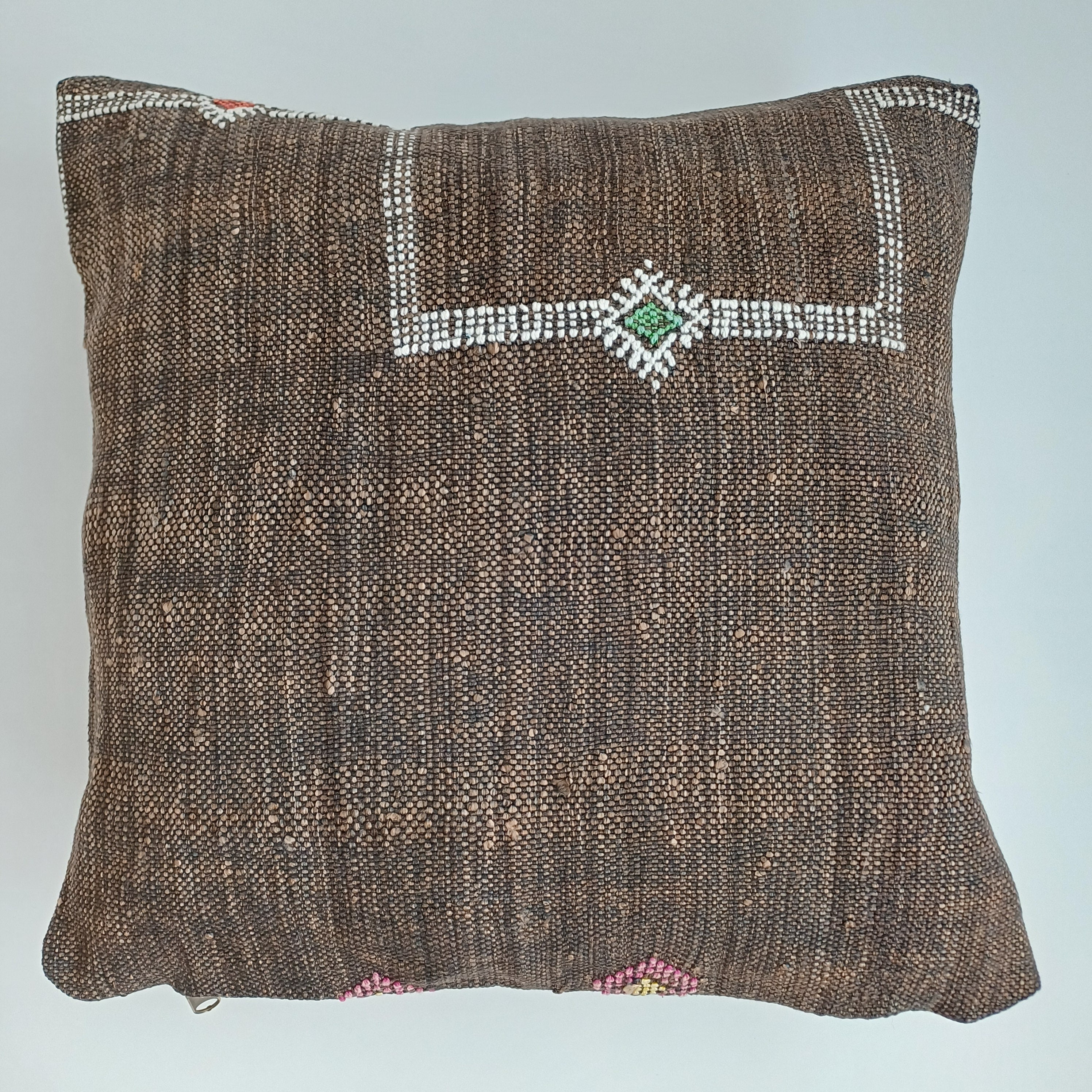 Moroccan Handmade Brown Cactus Silk Cushion Cover 16''x16'' / 40x40 CM