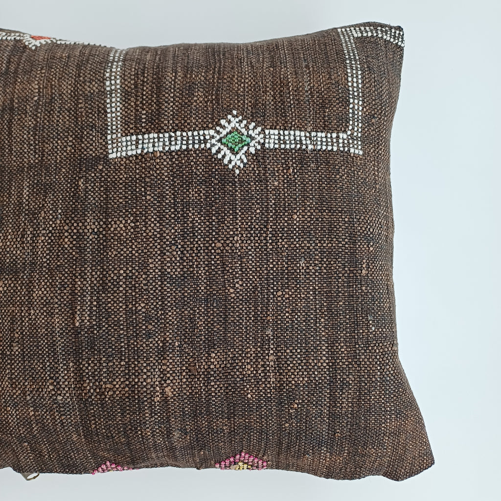 Moroccan Handmade Brown Cactus Silk Cushion Cover 16''x16'' / 40x40 CM