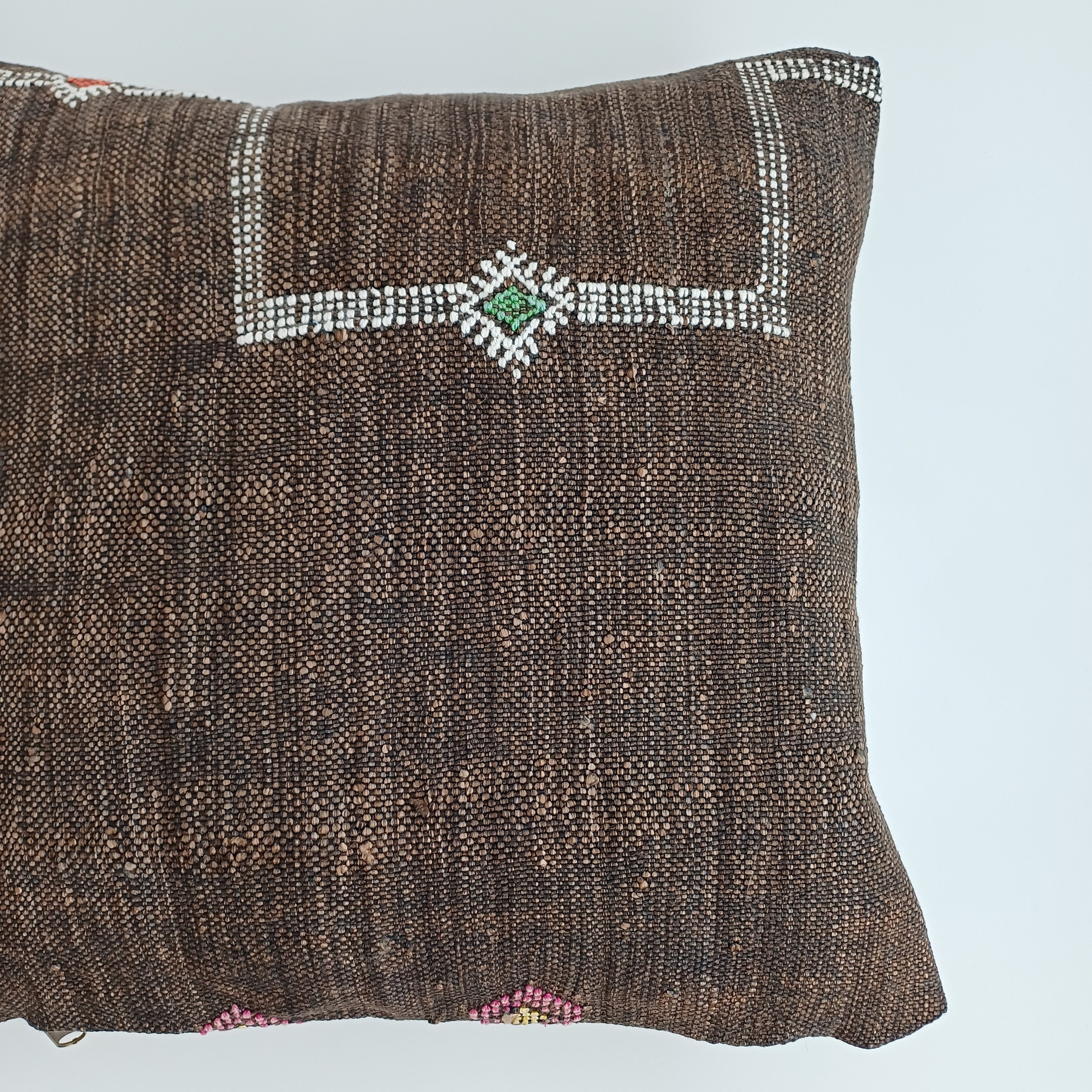 Moroccan Handmade Brown Cactus Silk Cushion Cover 16''x16'' / 40x40 CM