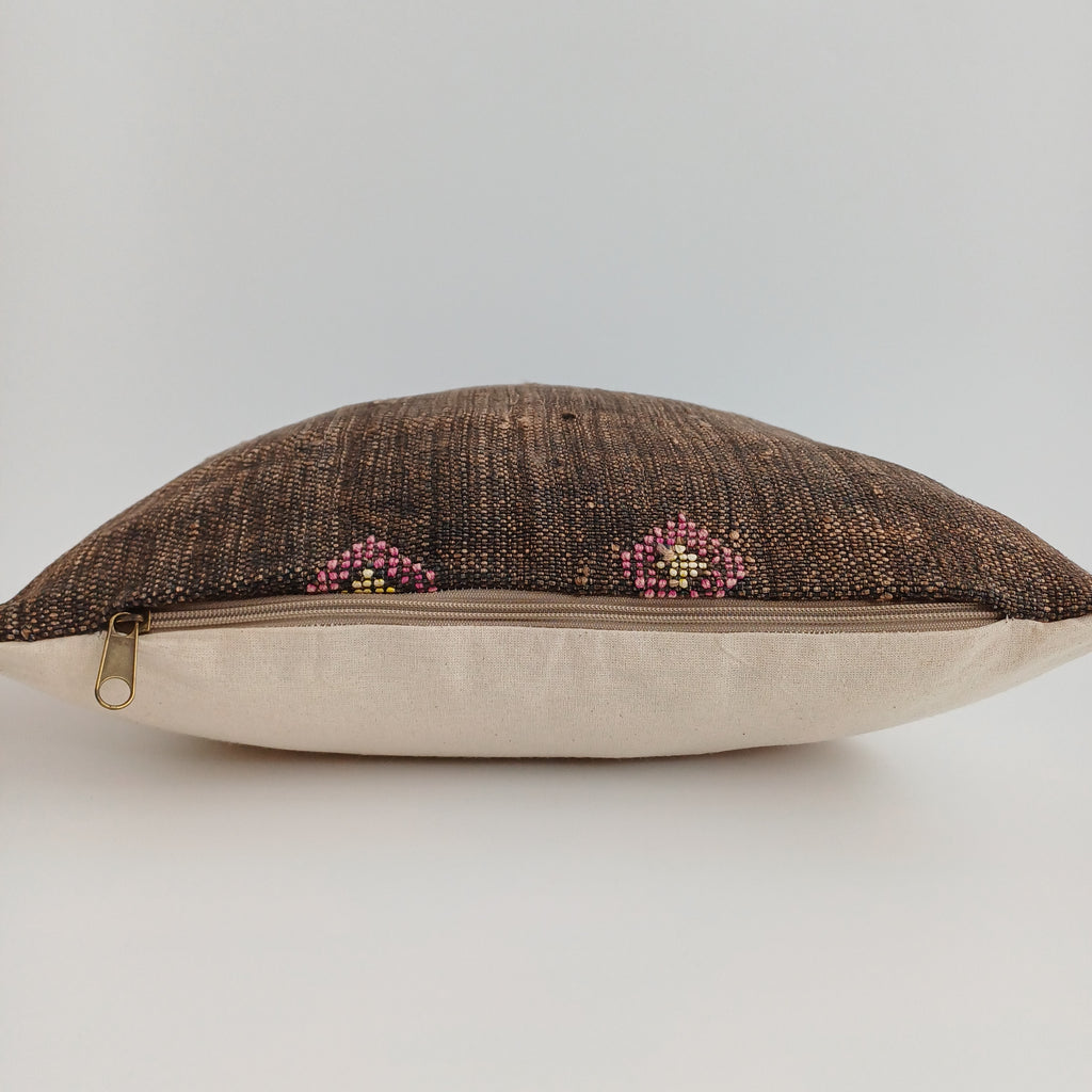 Moroccan Handmade Brown Cactus Silk Cushion Cover 16''x16'' / 40x40 CM