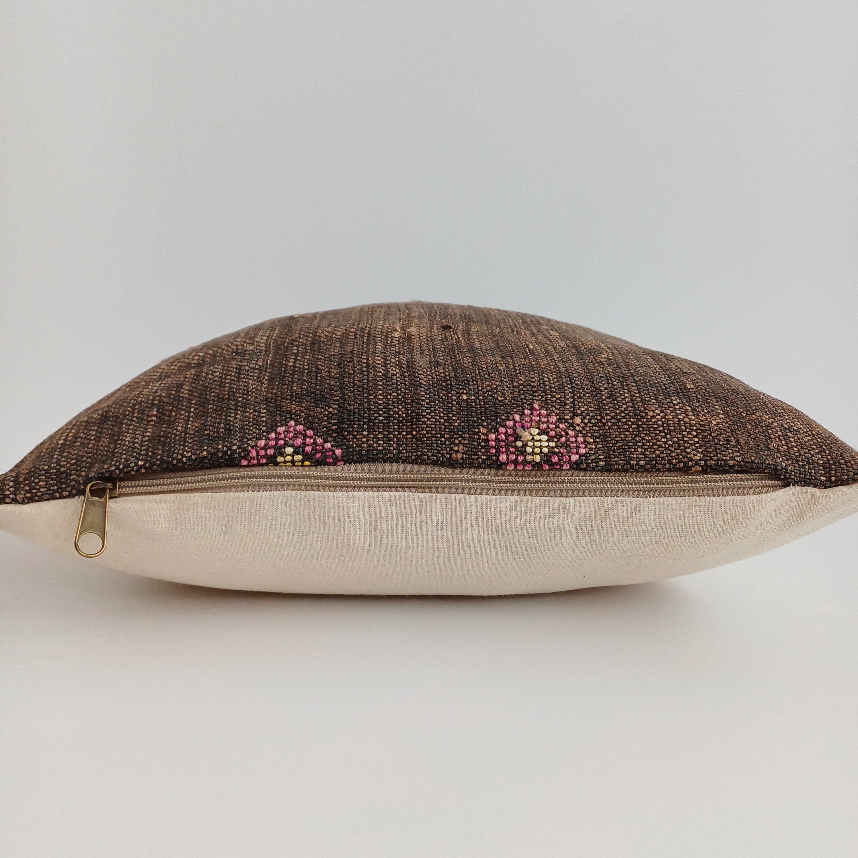 Moroccan Handmade Brown Cactus Silk Cushion Cover 16''x16'' / 40x40 CM