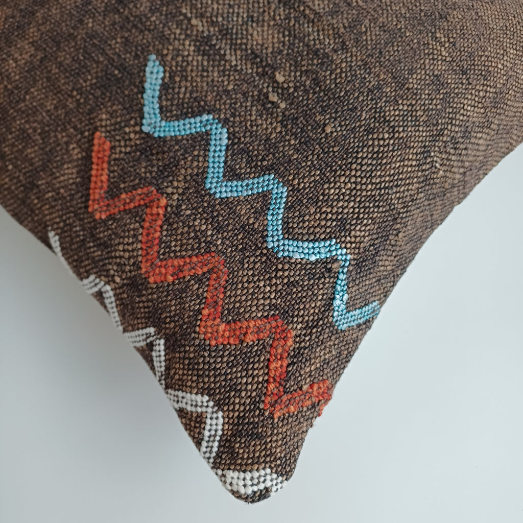 Moroccan Handmade Brown Cactus Silk Cushion Cover 16''x16'' / 40x40 CM