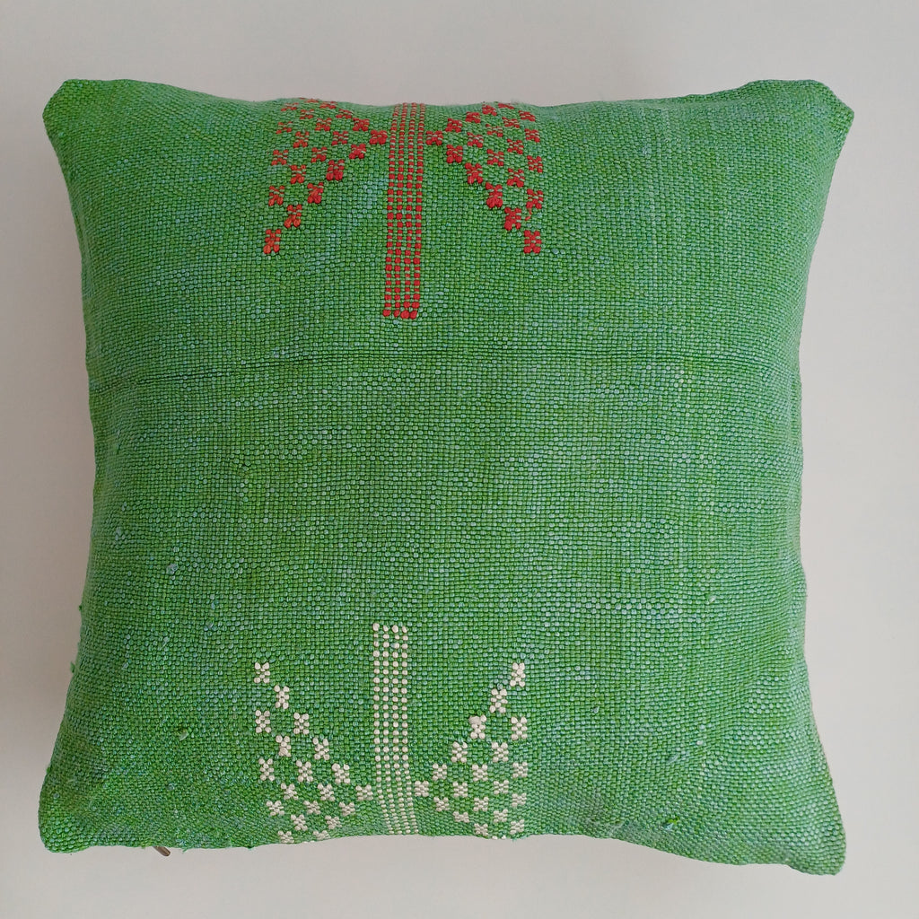 Moroccan Handmade Green Cactus Silk Cushion Cover 16''x16'' / 40x40 CM