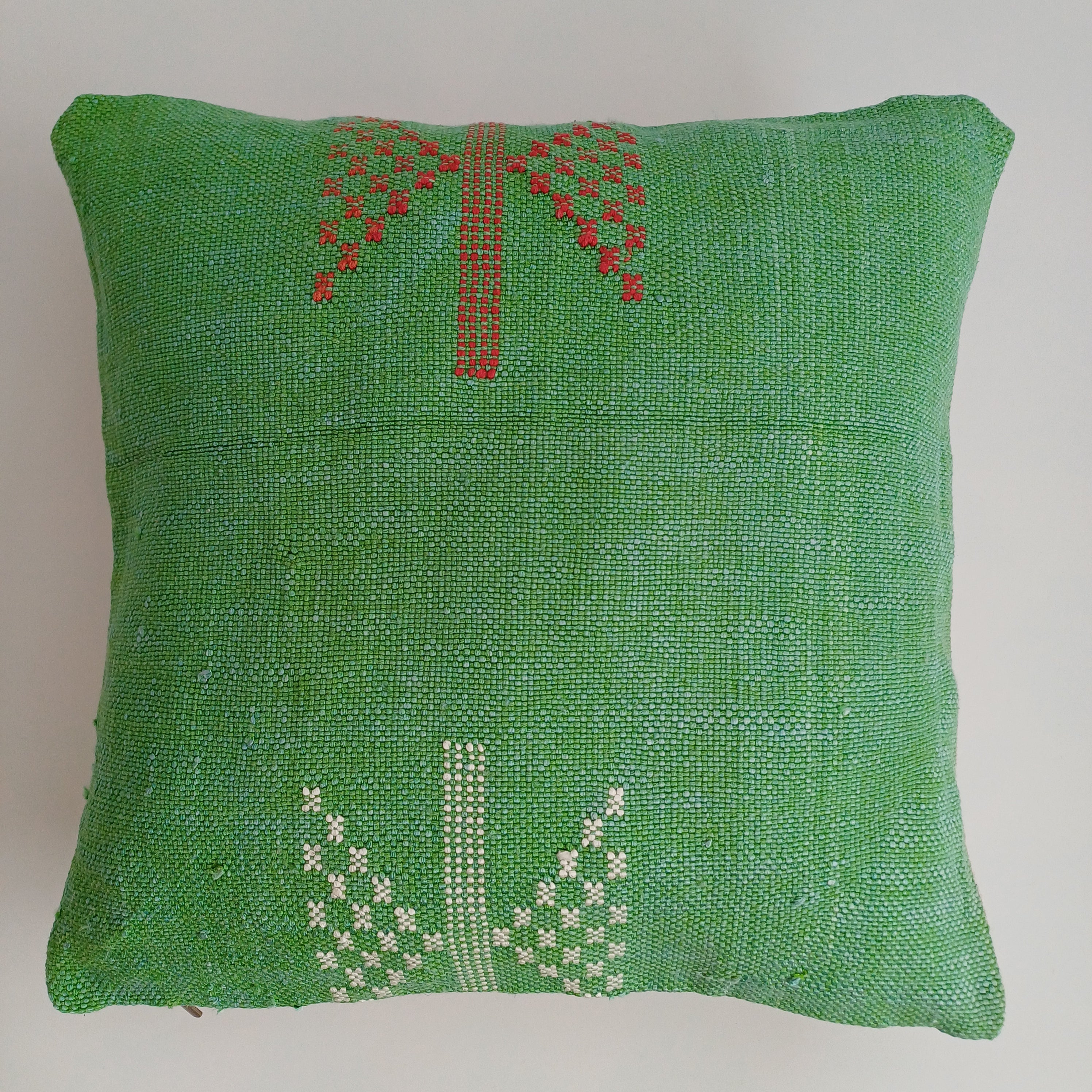Moroccan Handmade Green Cactus Silk Cushion Cover 16''x16'' / 40x40 CM