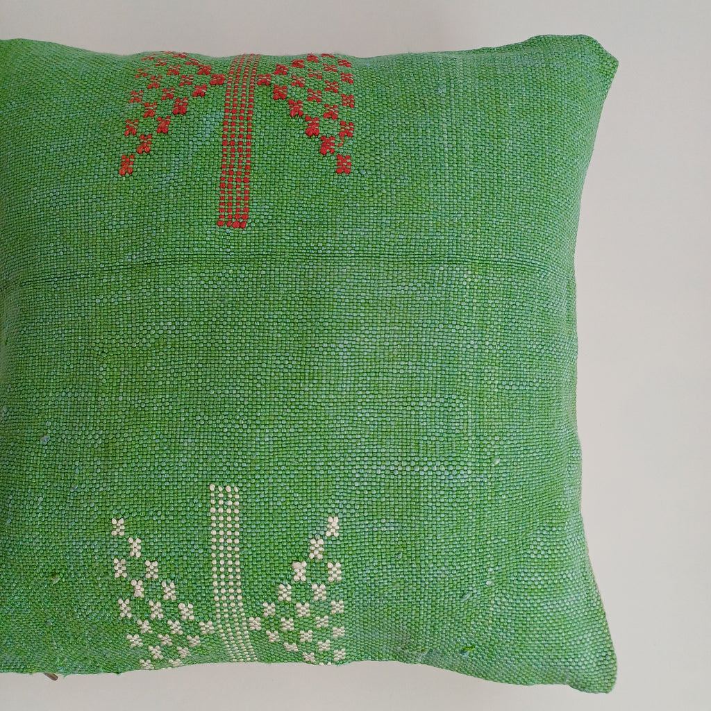 Moroccan Handmade Green Cactus Silk Cushion Cover 16''x16'' / 40x40 CM