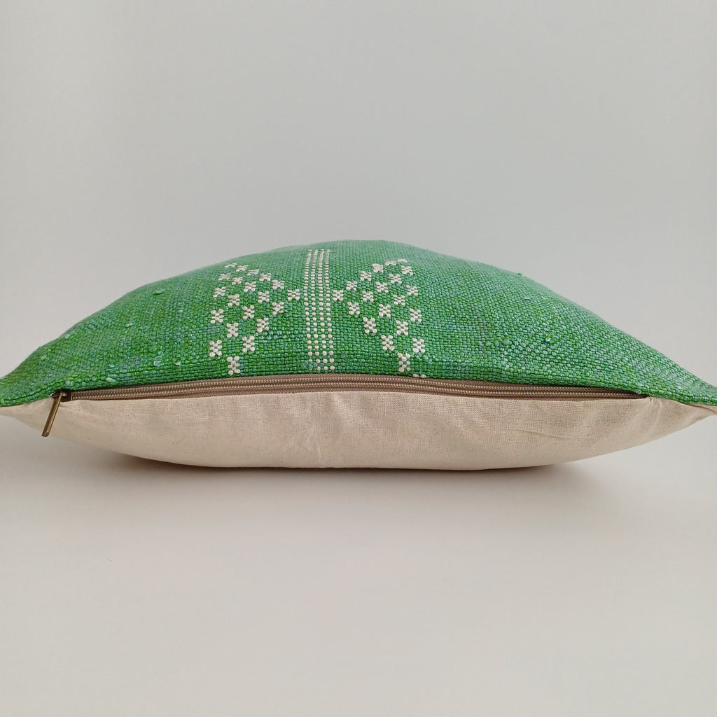 Moroccan Handmade Green Cactus Silk Cushion Cover 16''x16'' / 40x40 CM