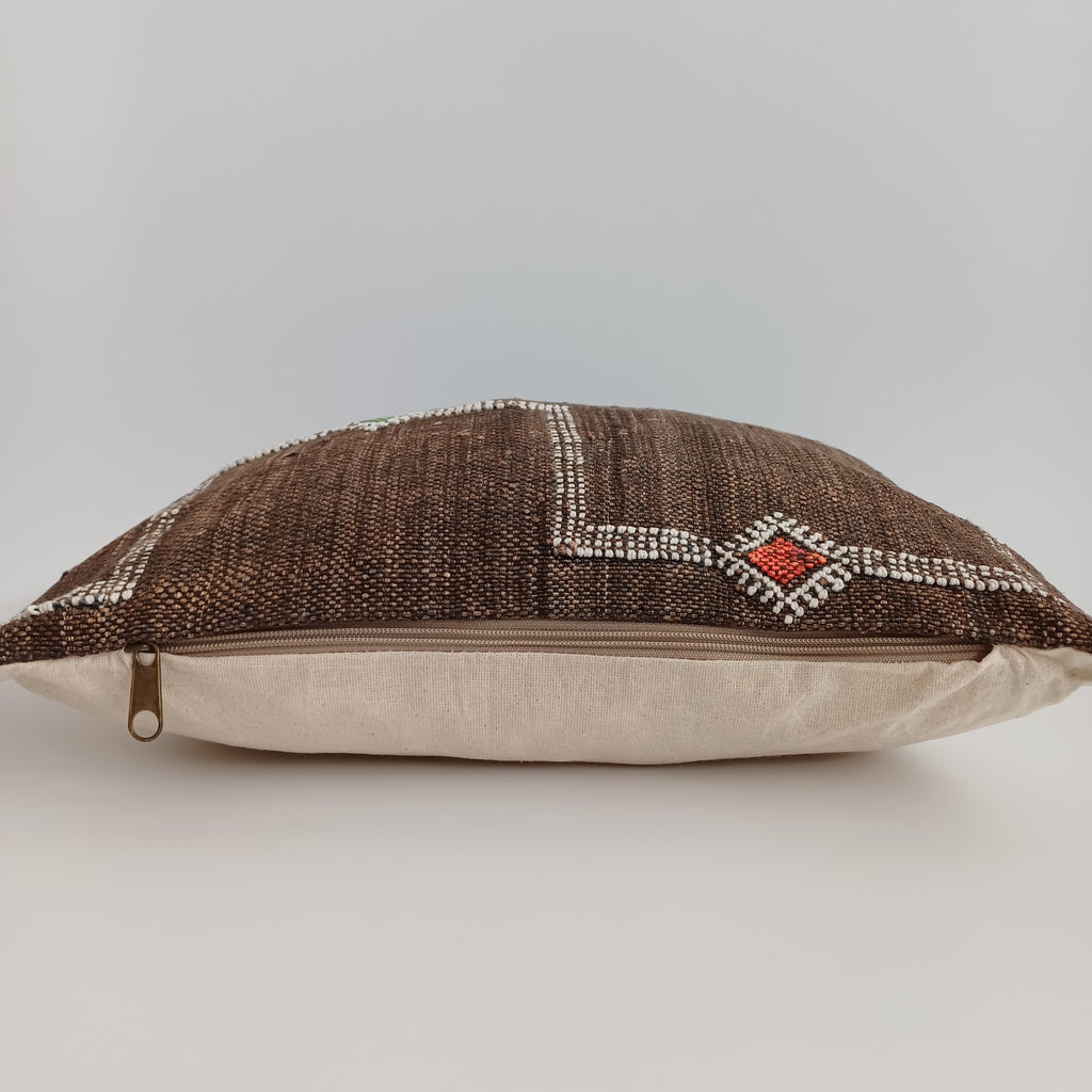 Moroccan Handmade Brown Cactus Silk Cushion Cover 16''x16'' / 40x40 CM