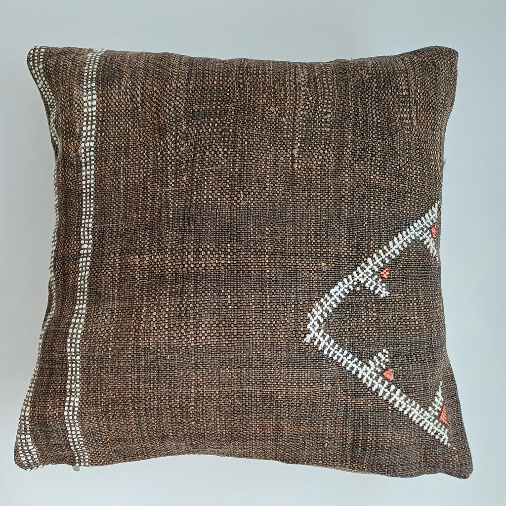 Moroccan Handmade Brown Cactus Silk Cushion Cover 16''x16'' / 40x40 CM