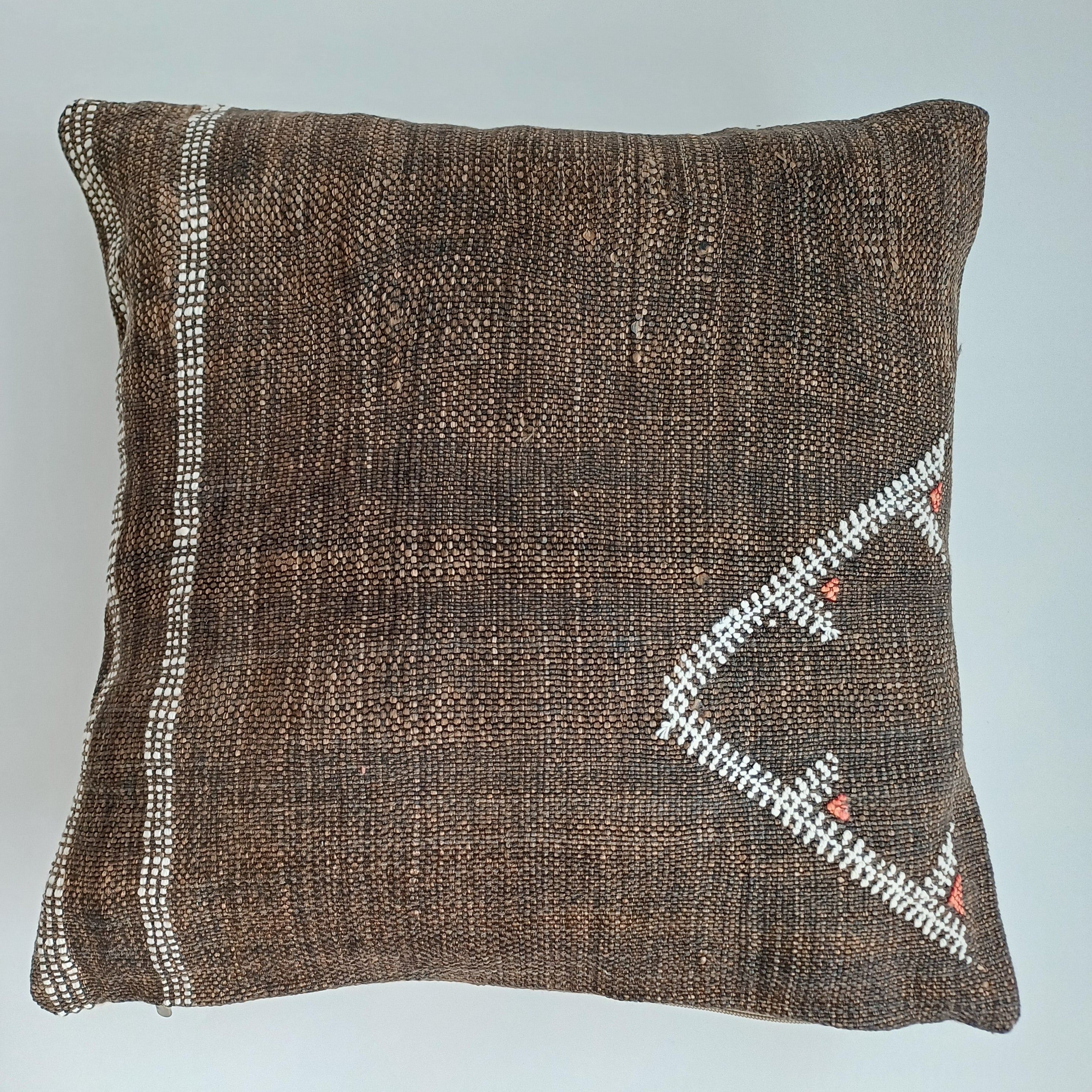 Moroccan Handmade Brown Cactus Silk Cushion Cover 16''x16'' / 40x40 CM