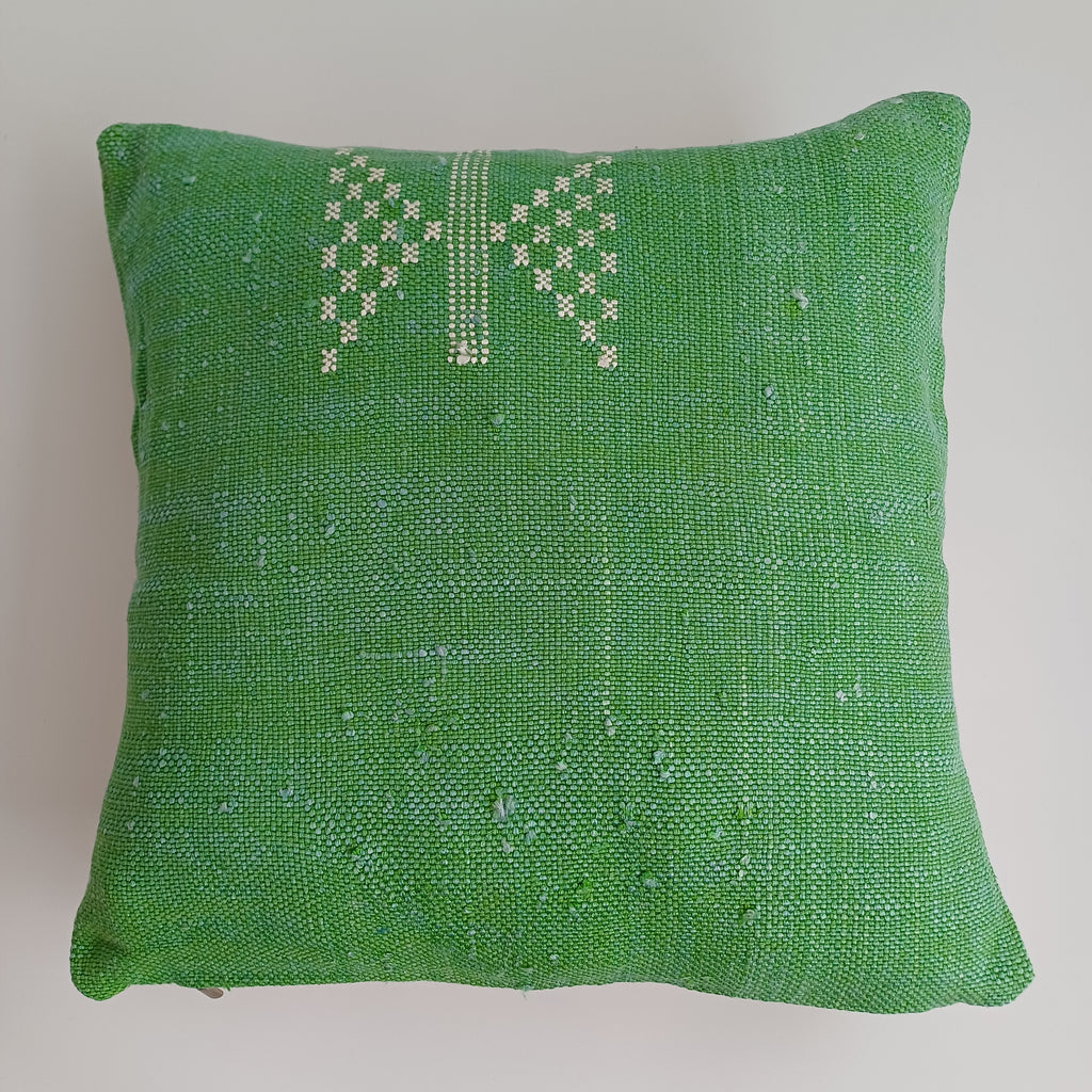 Moroccan Handmade Green Cactus Silk Cushion Cover 16''x16'' / 40x40 CM