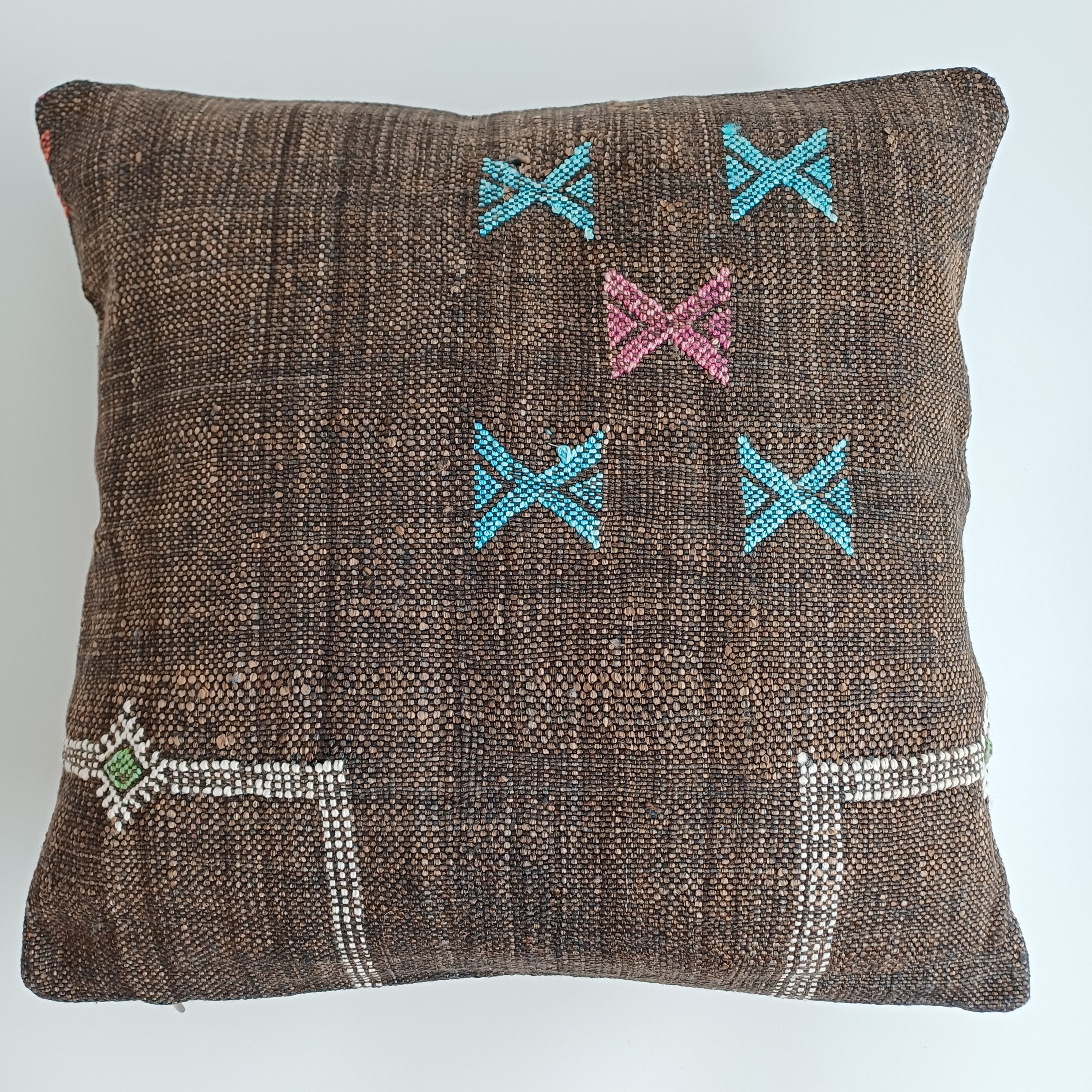 Moroccan Handmade Brown Cactus Silk Cushion Cover 16''x16'' / 40x40 CM